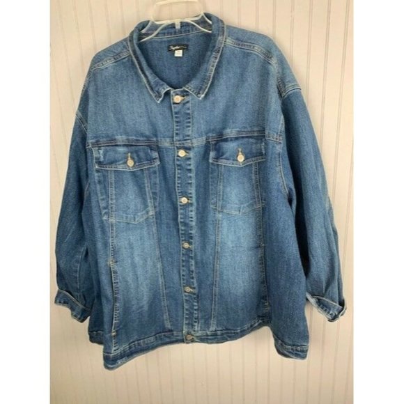 Supplies Size 3X Mens Denim Jacket Medium Wash Light Distressing - Picture 1 of 3